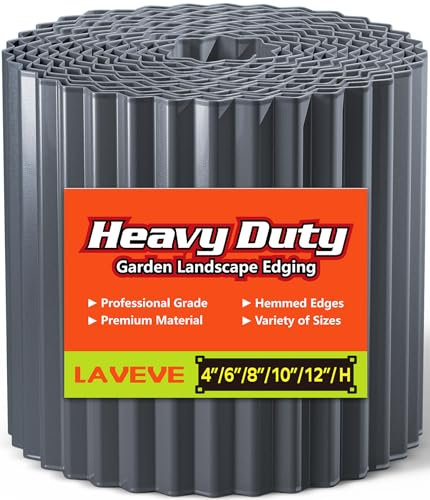 LAVEVE Bordure de jardin en métal ondulé, bordure paysagère pour pelouse, parterre de fleurs, clôture de jardin, bords de pavés (gris foncé)