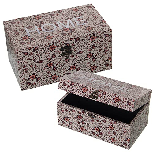 SET 2 CAJAS DECORADAS MADERA DM/LONA POLIÉSTER HOME- 30X18X15+24X14X12CM