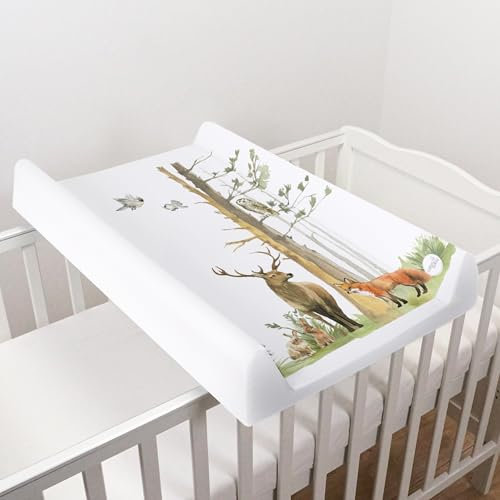 Wickelunterlage für Babys, harter Boden, 80 x 50 cm, passend für 140 x 70 cm, Uni, Keilabsatz, Anti-Roll-Windel, Neugeborene, Baby, wasserdichte Wickelunterlage mit erhöhten Kanten, Wald