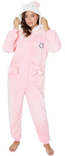 Hello Kitty Sanrio Tuta Intera Donna e Adolescenti con Cappuccio, Kawaii Accogliente Abbigliamento da Casa Anime Regalo Donna (M, Rosa)