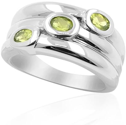 Cavill Idokras Silberring 0,51ct Ovalschliff Trio 925 Sterling Silber Modern Eleganter Ring mit Grüner Idokras aus Kenia, Größe 16, 22x21 mm, Edler Schmuck für Damen