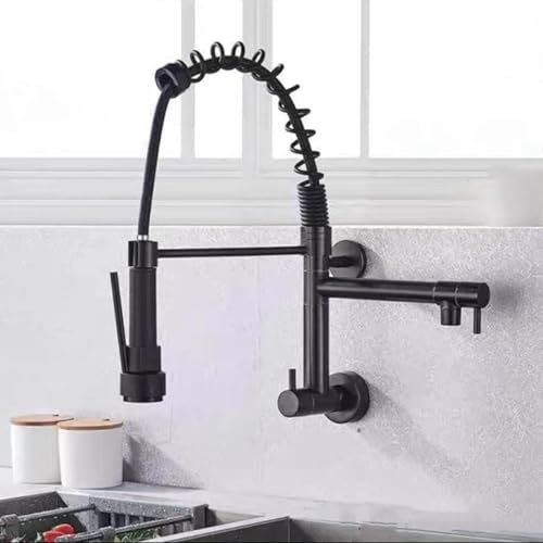 DECAKE Grifo Mezclador de Cocina de Montaje en Pared, Grifo Mezclador de Cocina con Resorte Negro, Grifo Mezclador para Fregadero de Cocina, Grifo Mezclador de Cocina de 2 manijas con roc