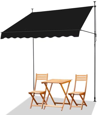 LEADZM Klemmmarkise,Balkon Markise ohne Bohren,200 x 150 cm,Wasserdicht,Sonnenschutz,UV-beständig,Höhenverstellbar mit Handkurbel,für Terrasse,Balkon,Garten,Laden,Schwarz