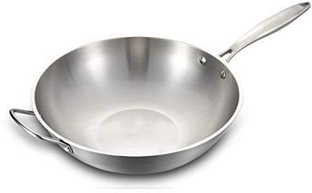 Edelstahl-Wok-Pfanne, Karbonstahl-Wok, unbeschichtete Antihaft-Rührpfannen, kratzfeste Küche, Kochtopf für elektrische Induktions- und Gasherde (32 cm)-A