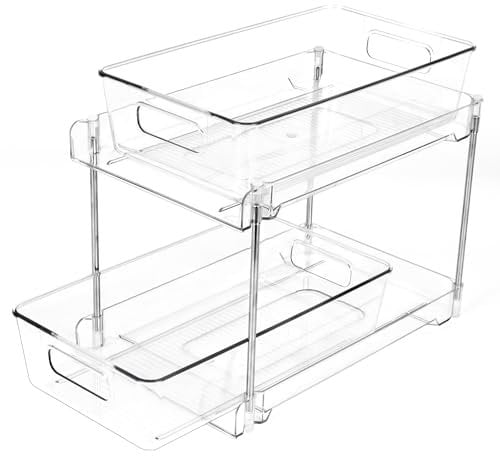 COKIHOM 1 Stück Spülschrank Organizer, Multifunktionale Küchenschrank Organizer, Klar Doppelschicht Unterschrank Organizer, Spülenunterschrank Organizer für Spüle, Küche, Badezimmer, Schließfach