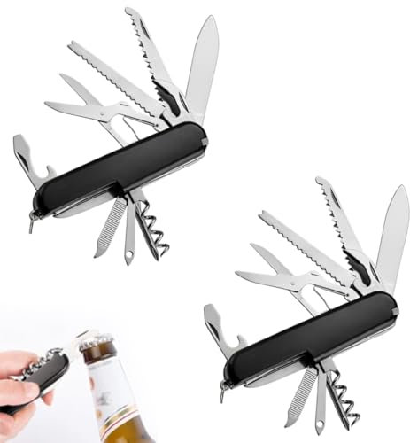 2 Pièces Couteau multifonction Couteau poche Couteau suisse Couteau de Poche Suisse, Léger, Multitool, 11 Fonctions, Tire Bouchon, Grand Lame, Ouvre Boite(Noir)