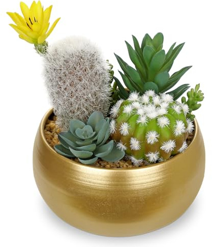 Oairse Kunstpflanze Sukkulenten Künstliche mit Goldenem Metalltopf Zimmerpflanze Künstliche Sukkulenten wie echt Tischdeko Deko für Badezimmer Schreibtisch Sideboard Badezimmer Balkon