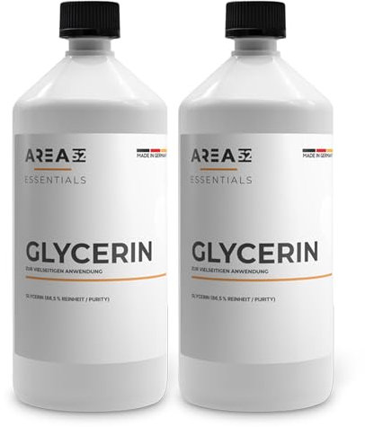 Area52 – Glycerin 2x1L technische Qualität mit 86,5% Reinheit – Vielseitiges Glyzerin für Frostschutzmittel, Schmiermittel, Weichmacher, Trennmittel & Feuchthaltemittel – Nur für techn. Anwendungen