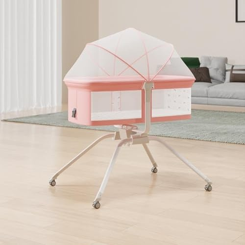 HUOLE Berceau Bébé Lit bébé Lit cododo pour bébé 4 en 1 Berceau bébé Pliable Hauteur réglable 4 roulettes Pivotantes, Cadeau pour Nouveau-né 0-2 ans-94 * 70 * 80cm (Rose)