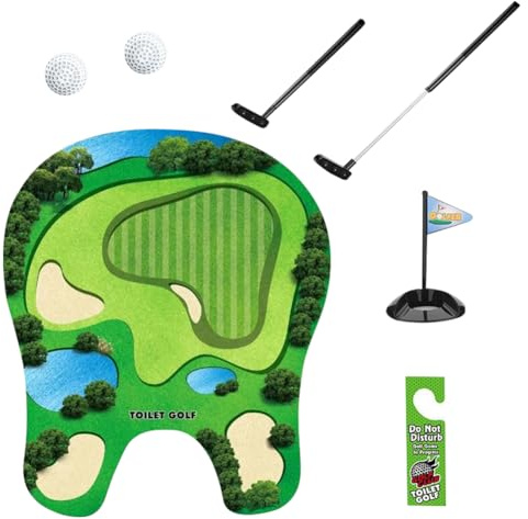 HAJXXMM Toilet Golf Game, Mini Golf Putting Mat Set, Funny Toilet Mini Golfs, Head Mask for Adults