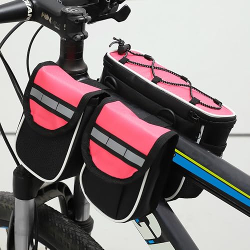 Hosoncovy 4 in 1 Fahrrad Vorderrahmen Gepäckträgertasche Fahrradrahmen unter Oberrohrtasche für Rennrad Mountainbike (Rosa)