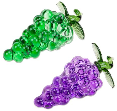 HUTRADE 2 Stücke Glas Trauben Figur Grün Lila Weintrauben Obst Dekoration, Wohndekoration für Wohnzimmer, Tischdekoration, Geschenk für Mama, Glasobst Deko kleine Trauben Deko