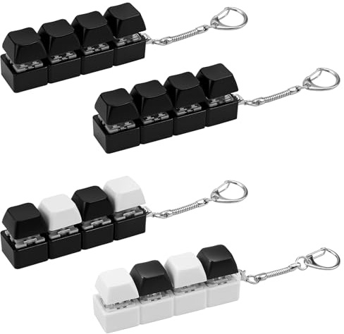 4 Pcs Keyboard Fidget Toys, 4-Button Finger Keyboard Keychain (Black+white) | Stress Relief Fidget Keyboard Clicker, Funny Fidget Keyring