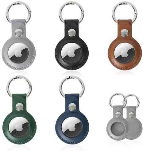 Culinavog 5 Pezzi porta airtag apple, portachiavi airtag in Pelle, air tag custodia Impermeabile Compatibile con Apple GPS Locator per Cani/Gatti, Bagagli(Nero, Grigio, Verde, Marrone e Blu)