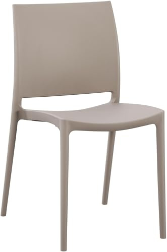CLP Gartenstuhl stapelbar wetterfest Meton, Gartensessel mit Lehne UV-beständig, Outdoorstuhl aus Kunststoff bis 150 kg belastbar | Farbe Taupe