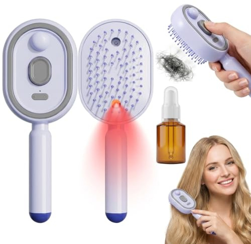 3 in 1 Elektrischer Sprüh-Luftkissen-Massagekamm,Kopfhaut Massagebürste, Kopfmassagegerät Elektrisch, Glatter Haarkamm Antistatisch,Entwirrungs Haarbürste mit Nachfüllbare ätherische Öle (Lila)