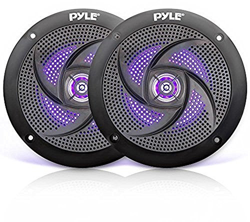 Pyle Marine Speakers Waterproof and Weather Resistant – 10cm 2 Way Outdoor Audio Stereo Sound System with LED Lights,100 Watt Power and Low-Profile Slim Style-1 Pair (Black)