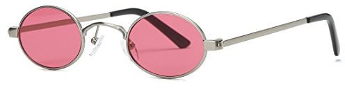 kimorn Sonnenbrille Kleine Runde Metallrahmen Oval Bonbonfarben Unisex Gläser K0577 (Silber&Rot)
