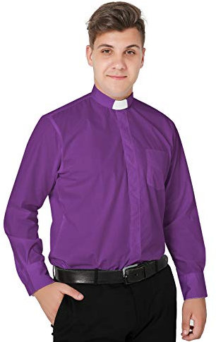 IvyRobes Hommes Chemise Prêtre Col Romain Pretre Clergyman Manches Longues Chemises du Clergé Violet 44-45 EU (18)
