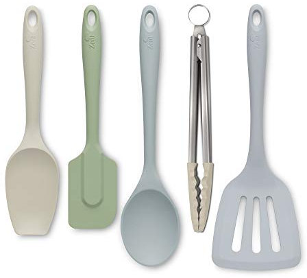 Zeal JSET45QN Non-Stick Silicone Cooking Tongs, Turner, Spatula Spoon & Cook Spoon 5-Piece Set-Neutral Mix