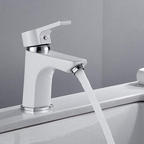 anyuq66qq Grifo de lavabo Rociador Latón blanco Moderno Manija única Grifo de agua fría y caliente Accesorio de cascada para baño, con manguera Tamaño 3-8