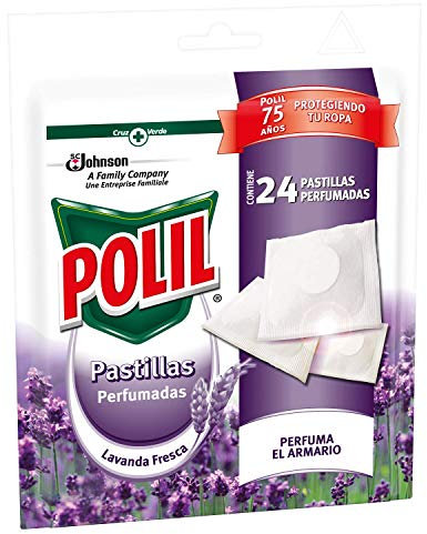 Polil® Pastillas Lavanda Fresca, Perfuma el armario y protege tu ropa, 24 Unidades