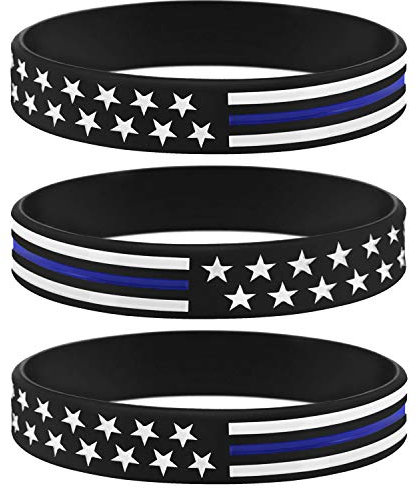 Sainstone Police Thin Blue Line American Flag Armbänder – Blue Lives Matter Silikon-Gummi-Armband Set – Unterstützung Strafverfolgung für Polizisten Gebetsgeschenke für Polizisten, 3-Pack