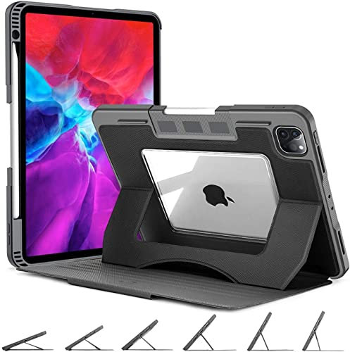 OCYCLONE iPad Pro 11 Zoll Hülle 2021/2020/2018, magnetischer Ständer + Stifthalter + Auto Wake/Sleep + Clear Back Heavy Duty Schutzhülle für iPad Pro 11 3/2/1. Generation, Schwarz