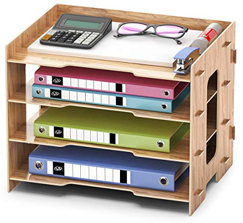 Booxihome Dokumentenablage Holz Ablagefach, Büro Schreibtisch Briefablage Aktenablage Papierablage für A4 Papier Ordner Ablagesystem Organizer