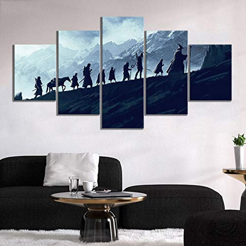 ZHRMGHG Print Canvas 5 Teilig Herr Der Ringe Science-Fiction-Filmplakat Leinwand Art Wandgemälde Für Home Wohnzimmer Büro Trendig Eingerichtet Dekoration Geschenk (Mit Rahmen)
