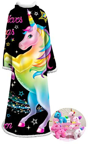 Stillshine. Wearable Decke Mit Ärmeln Arme TV-Decke 127x178 cm Microfaser 3D Einhorn Kuscheldecke Plüsch Fleecedecke weich sanft Lazy Decke Für Erwachsene Mädchen Frauen Damen (schwarz)