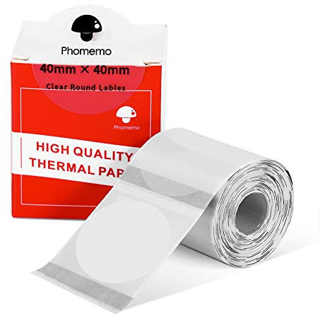 Phomemo M110 M120 M200 M220 M221 Transparentes rundes Papier, 40x40mm(1,57x1,57) klebriges Thermoetikett-Druckerpapier