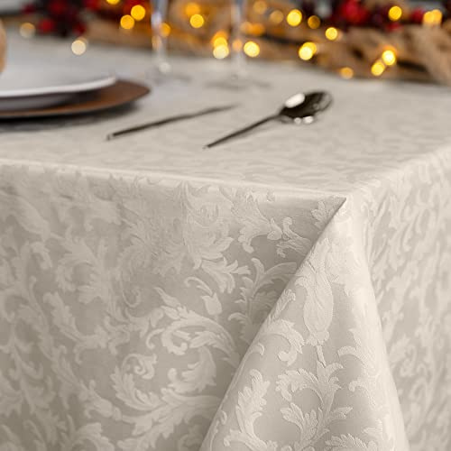 Giovanni Dolcinotti | rechteckige Tischdecke Weihnachten 140 x 280 cm Jacquard Damast - 12-Sitzer - 100% Made in Italy - Farbe Elfenbein