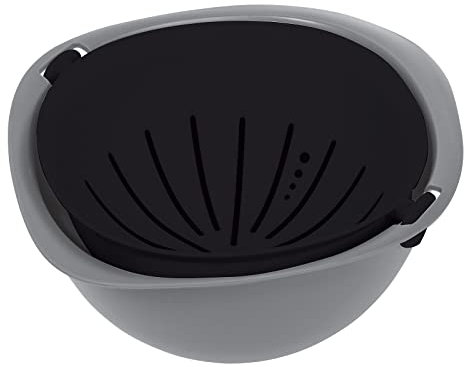 Addis Kitchen Food Salad Ensemble passoire pivotante 2 en 1 et bol de service Noir et gris