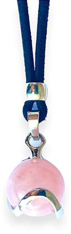 ASTER ALHELÍ - Collana Donna di Pietre Energetiche Naturali - Collana Porta Pietre Pendolo Sfera Curative - Zama placcata in Argento - Ideale per un Regalo (Quarzo rosa)