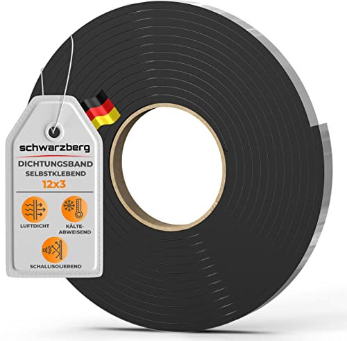 Schwarzberg Dichtungsband selbstklebend - Universal - 12mm x 3mm x 5m - Thermoband isolierend für Fenster und Türen - Schaumstoff aus Zellkautschuk