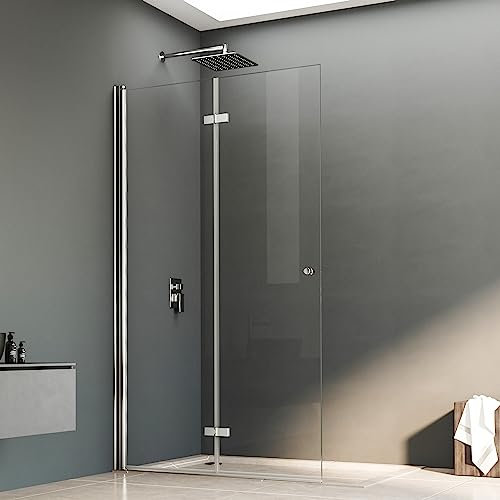 Boromal Walk in Duschwand Walkin Dusche 76x185cm Walk in Dusche Faltbar Walk-in Duschabtrennung 6mm ESG Glas, Montage auf Duschewanne oder Fliese