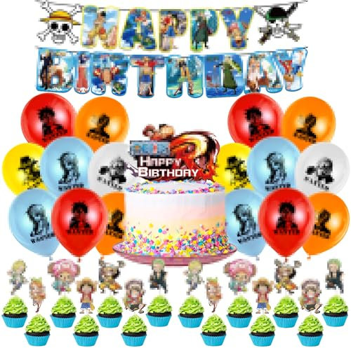 THEXIU Geburtstag Dekorationen Set 36 pcs, Cartoon Luftballons, Geburtstag Banner, Kuchen & Cupcake Dekoration, Partydekorationen für Kindergeburtstage