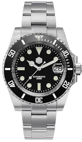 San Martin SN017 Diver Ghost Luxusuhr Saphirglas Herren automatische mechanische Uhren Keramiklünette 20 Bar leuchtendes Zifferblatt Armbanduhren, schwarz, modisch, Schwarz , modisch