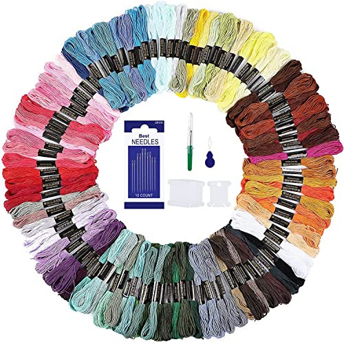 Romon 100 Farben Stickgarn, Multifarben Embroidery Threads mit Zubehör Werkzeug für Stickerei Arts und Kreuzstich, 8m (100 Farben)