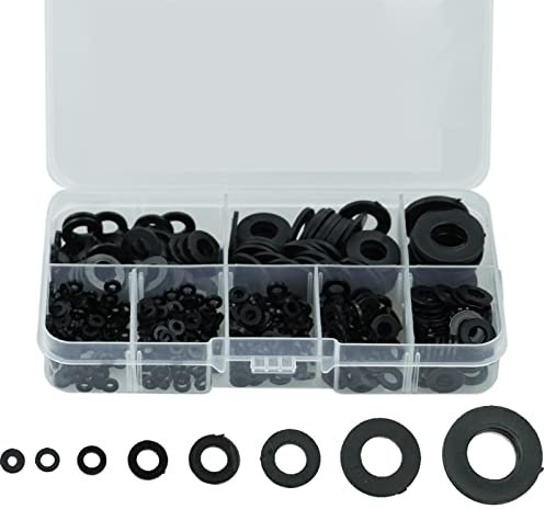 500 Stück flache Unterlegscheiben, schwarze Nylon Distanzhülsen, Maschinenköpfe Dichtungen Abstandsscheiben für industrielle Befestigungen, mechanische Unterlegscheiben- M2/M2.5/M3/M4/M5/M6/M8/M10