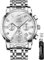 OLEVS Herrenuhren Silber Weiß Edelstahlarmband Quarz Uhr Männer mit Diamant Datum Wasserdicht Leuchtende Klassische Elegantes Armbanduhr Geschenk