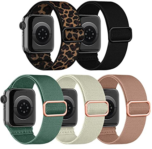chinbersky 5 Pack Correas Nailon Compatibles Con Correa Apple Watch 38mm 40mm 41mm Mujer Hombres, Pulseras de Repuesto Trenzadas Deportiva elástico solo Para iWatch Series 8/7/6/5/4/3/2/1/SE