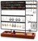Flexzion Schmuck-Organizer-Ständer, Halsketten- und Ohrringhalter, Armband und Ring, Schmuck-Turm, Baumständer, mehreren Nieten und Holzsockel-Tablett, Schwarz