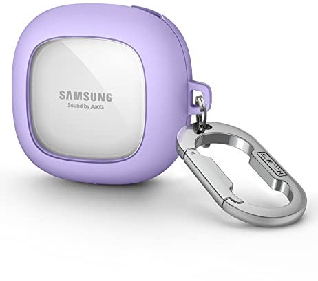 SURITCH Custodia per Samsung Galaxy Buds 2 Pro (2022)/Galaxy Buds 2 (2021)/Galaxy Buds Live Case (2020)/Galaxy Buds Pro Case (2021) Custodia rigida trasparente antiurto in TPU viola con moschettone