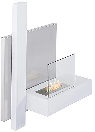 NORBE | Camino a Bioetanolo GRAM | Biocamino da Parete | Camino Bianco e Grigio | Dimensioni 63 x 22 x 75h cm | Potenza: 3,68 kw/h (Bianco)
