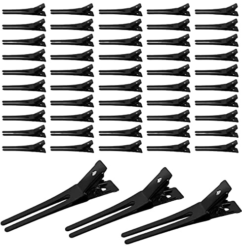 50 Stück Zinken Pin Haarclip, Friseur Double Prong Curl Clips, Metall Alligator Clips, für Haarverlängerung, Lockige Haarproduktion, DIY Haarschmuck (Schwarz)