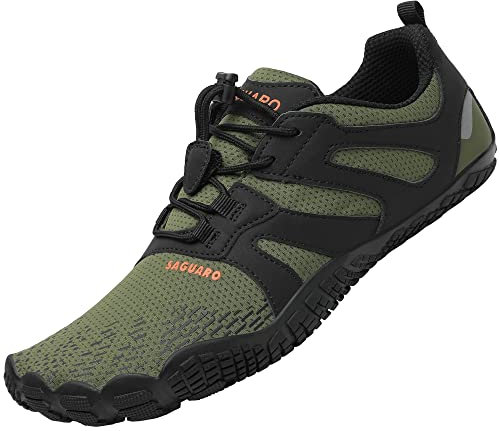 SAGUARO Barfußschuhe Herren Barfuss Schuhe Damen Barfussschuhe Outdoor Sport Zehenschuhe Fitnessschuhe rutschfest Traillaufschuhe Armee Grün,Gr.48