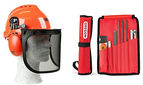 Oregon Universal Chainsaw Field Sharpening Kit, Chainsaw Chain Sharpener with 5/32-Inch (4 mm) & Yukon Chainsaw Safety Helmet with Protective Ear Muff and Mesh Visor (562412), Black