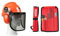 Oregon Yukon Kettensägen-Sicherheitshelm mit Gehörschutz und Netzvisier (562412), Orange & Universal-Kettensägen-Feilensatz, Kettensägen Schärfgerät Wartungssatz für Sicheres Rot – gerollte Tasche